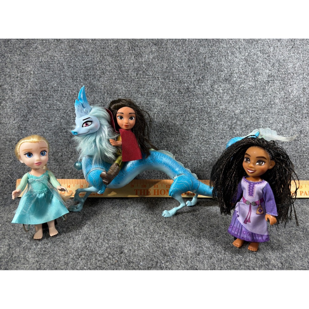 Disney Raya Sisu Dragon Light Sound, Elsa, Asha Wish Doll Figure Lot 4pc